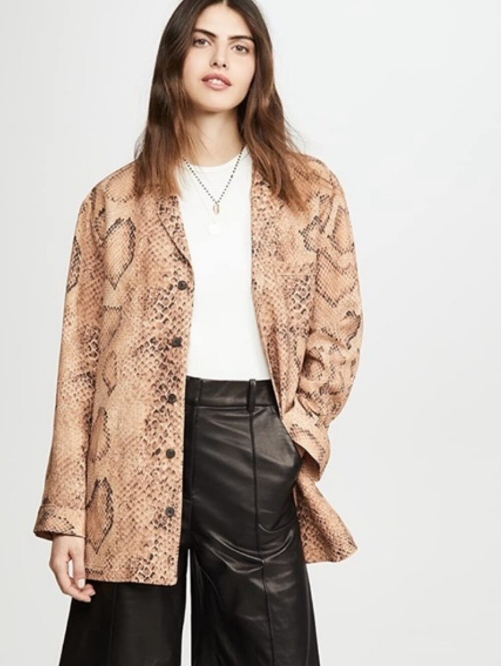 Mara Hoffman Tan Snake-Print Button-Up Shirt Pajama Jacket - S